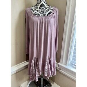 Indigo Soul Pink Long Sleeve Tunic Top Lace Handkerchief Hem 2X Boho Hippie